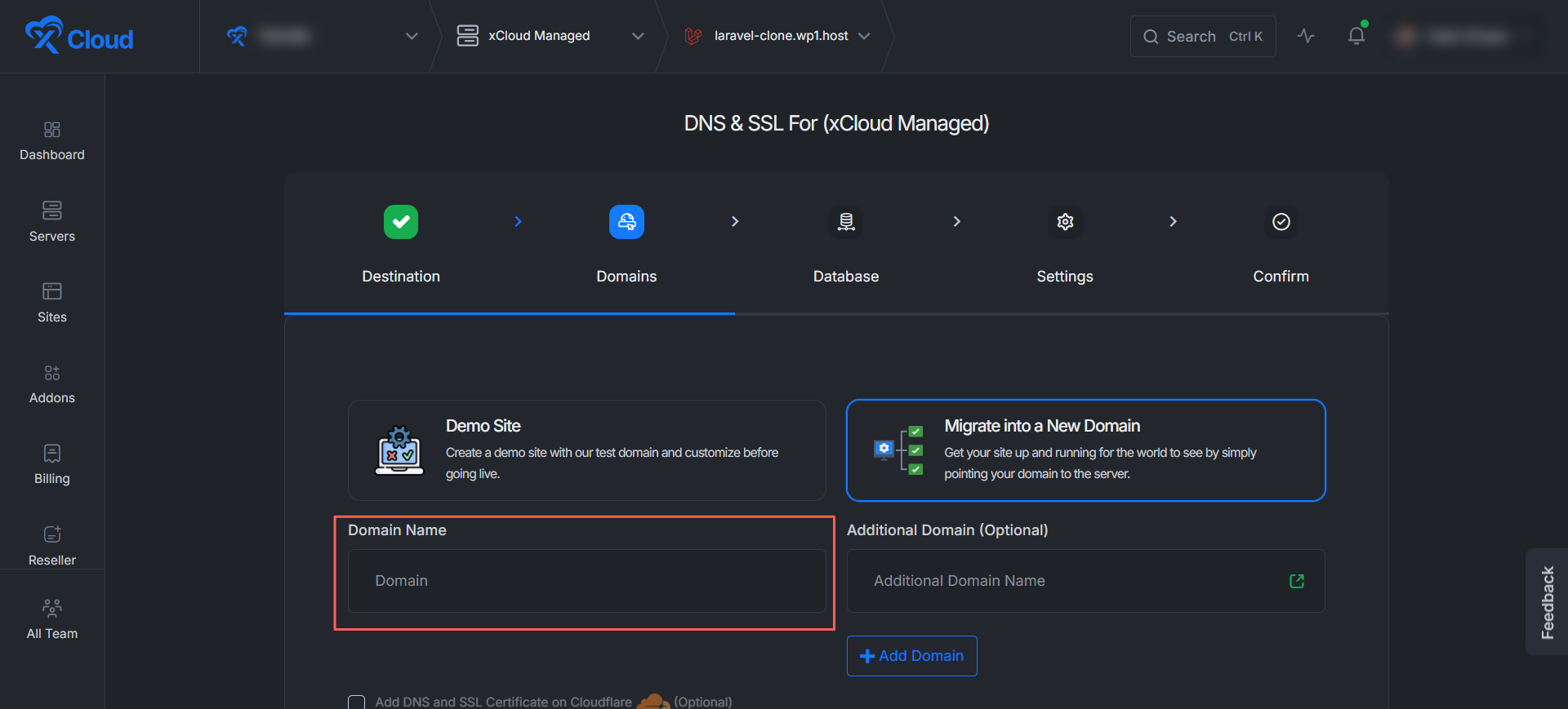 Clone a Laravel app with xCloud โ domain and DNS setup