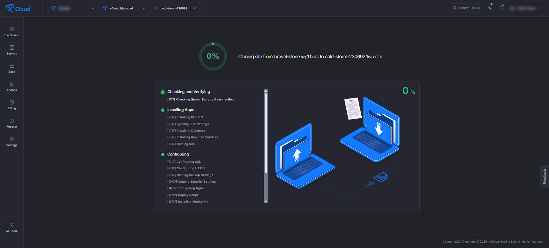 Clone a Laravel app with xCloud โ cloning progress
